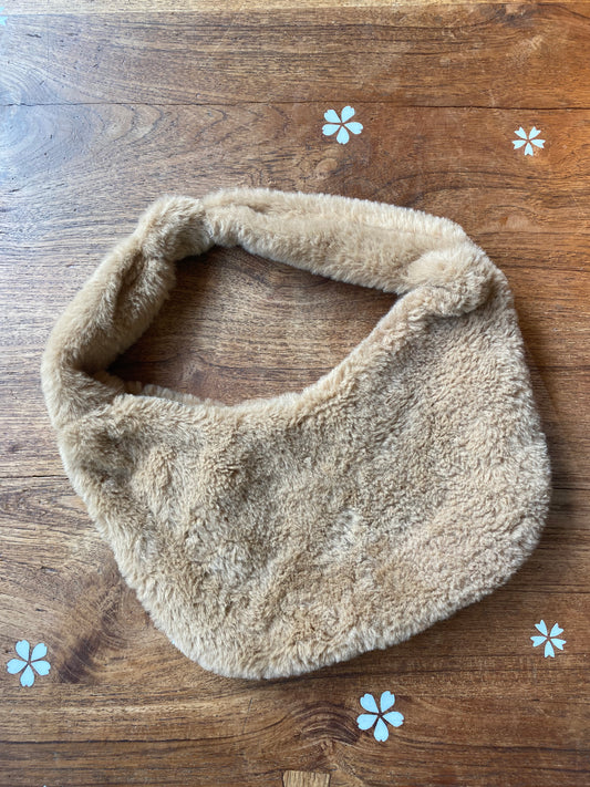 fuzzy tan knotted mini shoulder bag