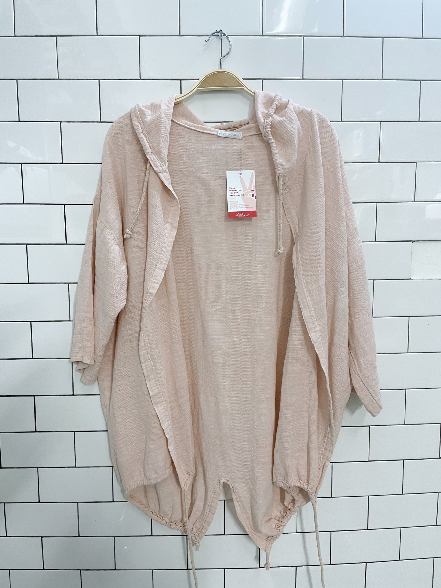 made in italy linen blend open hooded top