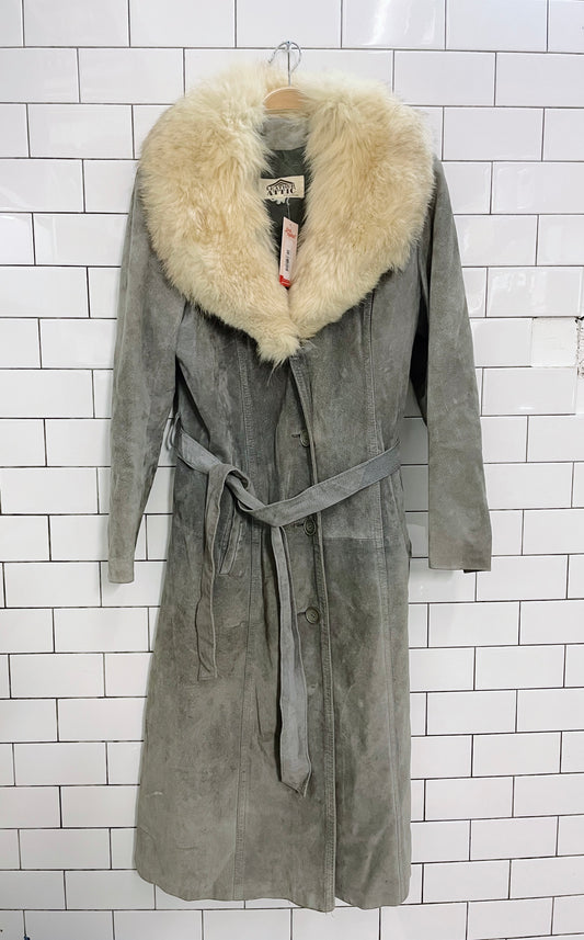 vintage suede penny lane trench coat w fox fur collar
