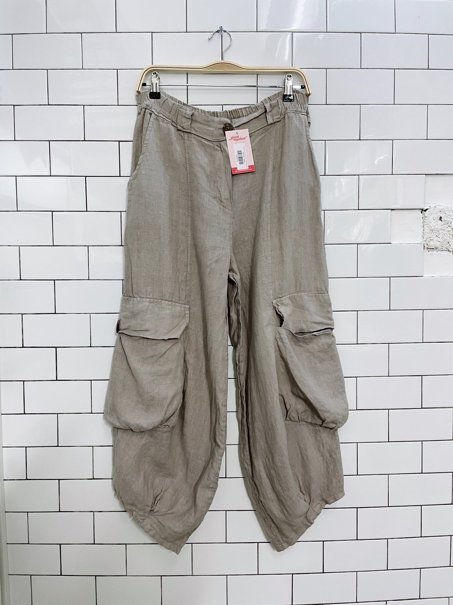 made in italy 100% linen balloon leg cargo pants