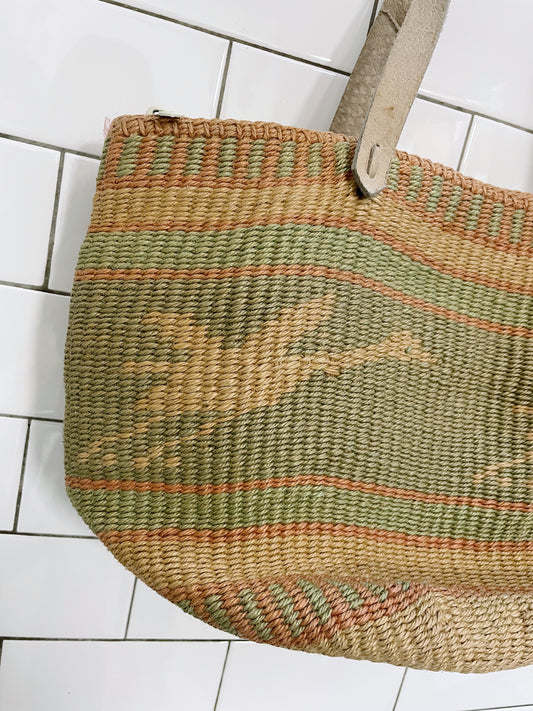 vintage woven cranes sisal market bag
