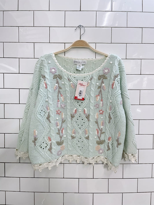 vintage rebecca stone spring flowers knit top