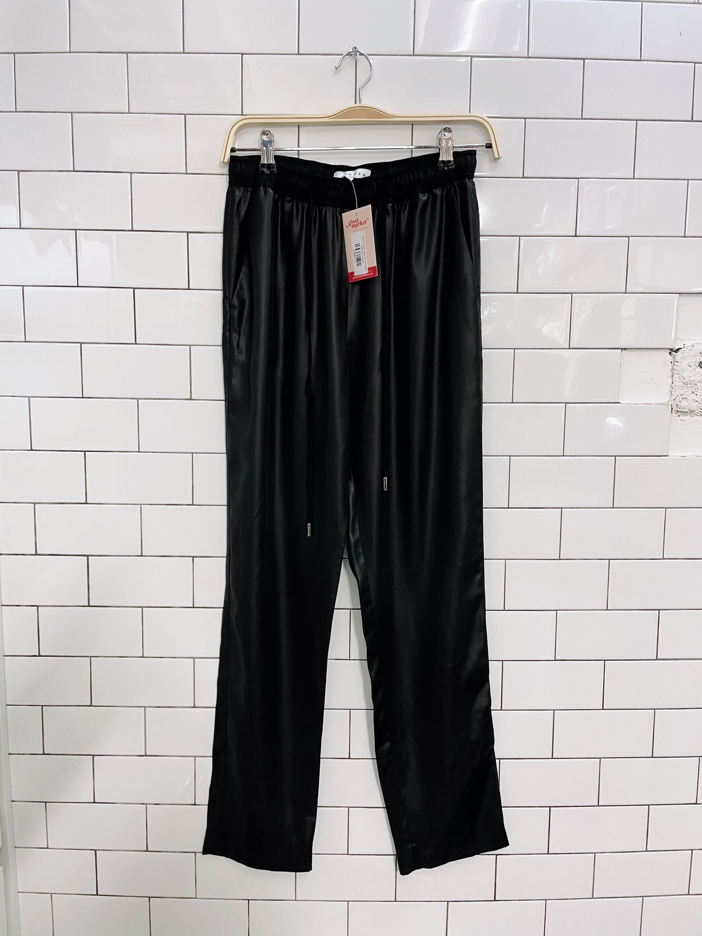 sandro black satin pull on pants