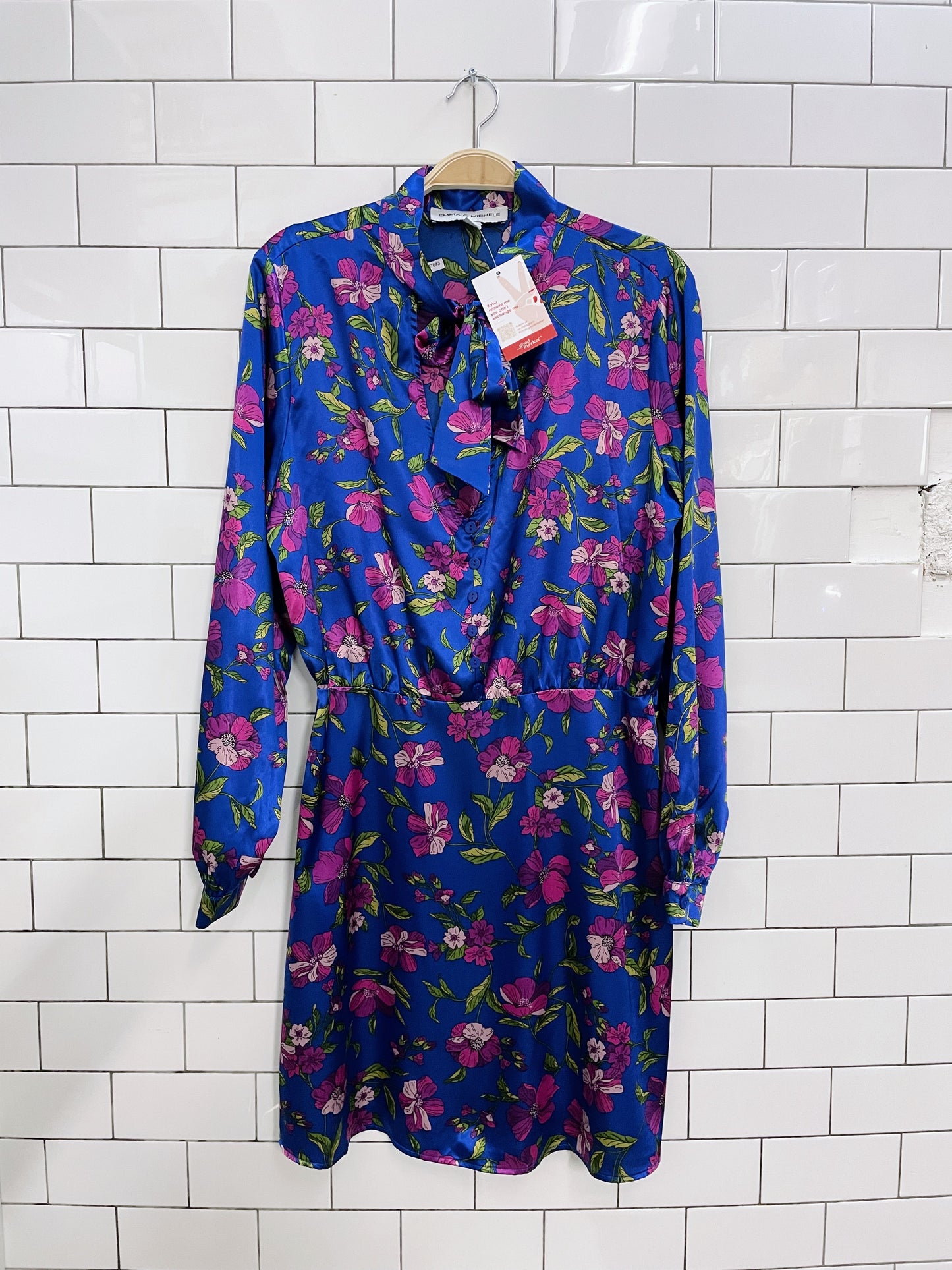 emma & michelle satin tie neck floral dress