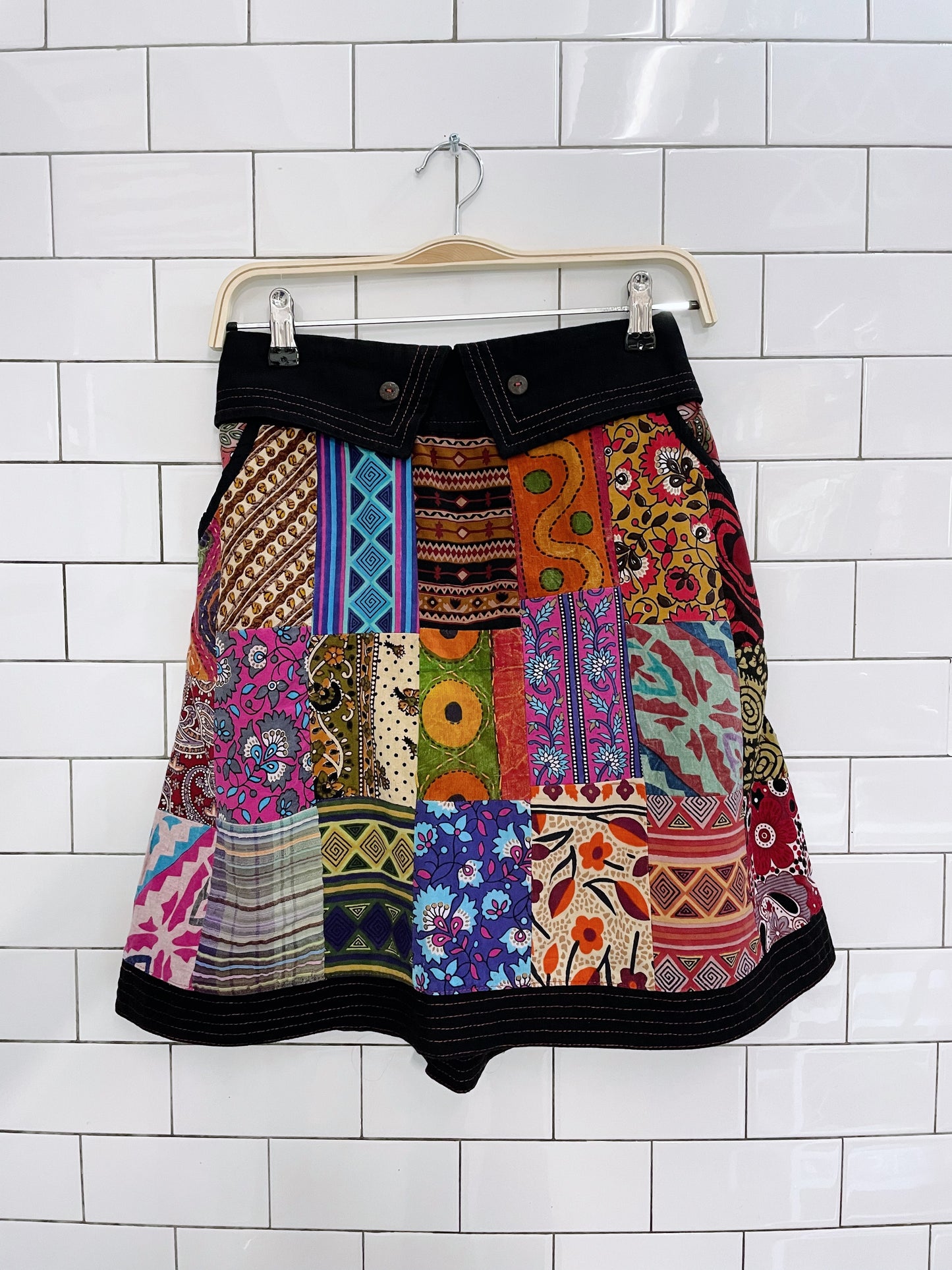 vintage boho patchwork collared mini skirt