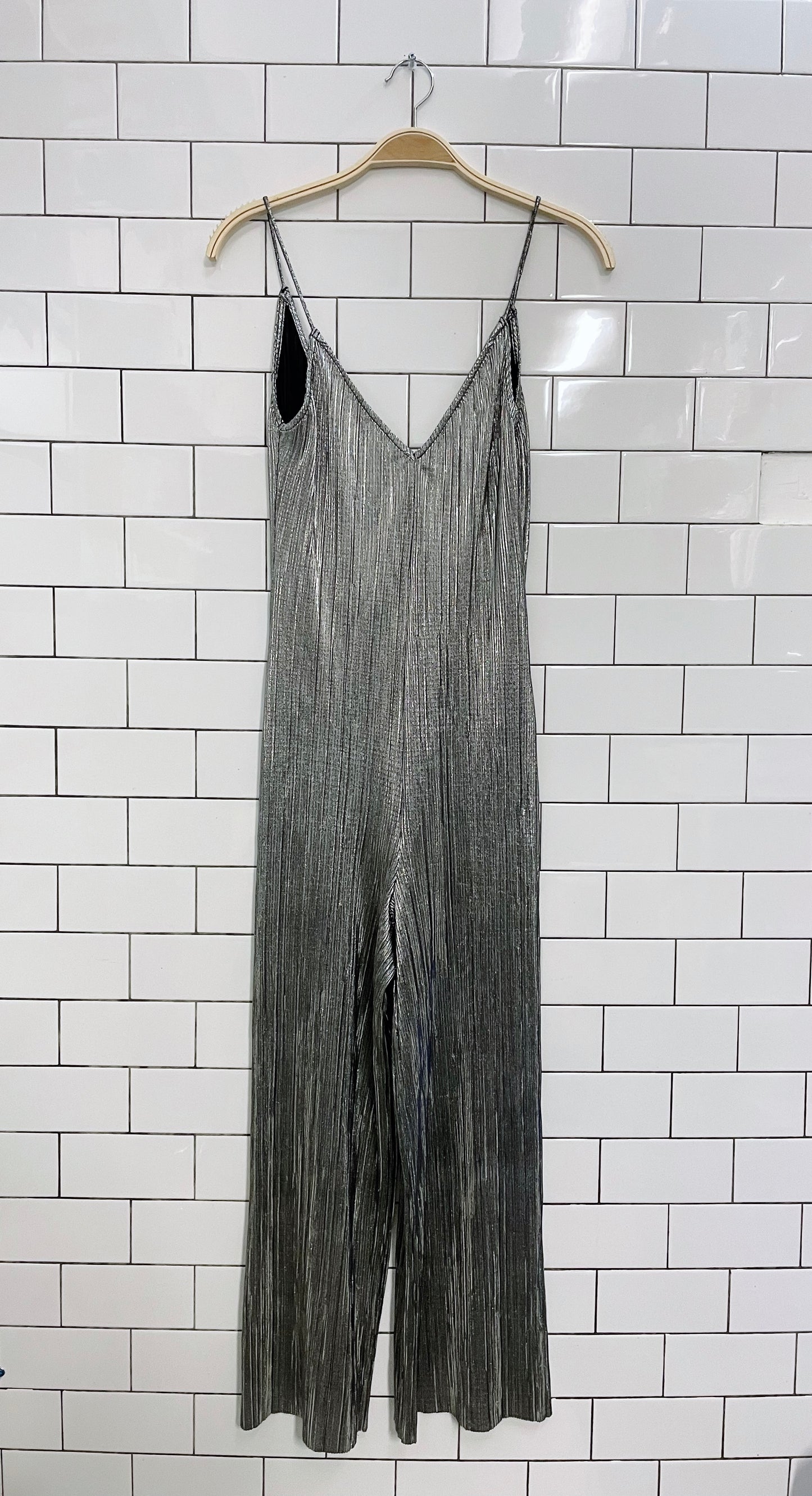 topshop silver metallic ribbed jumpsuit