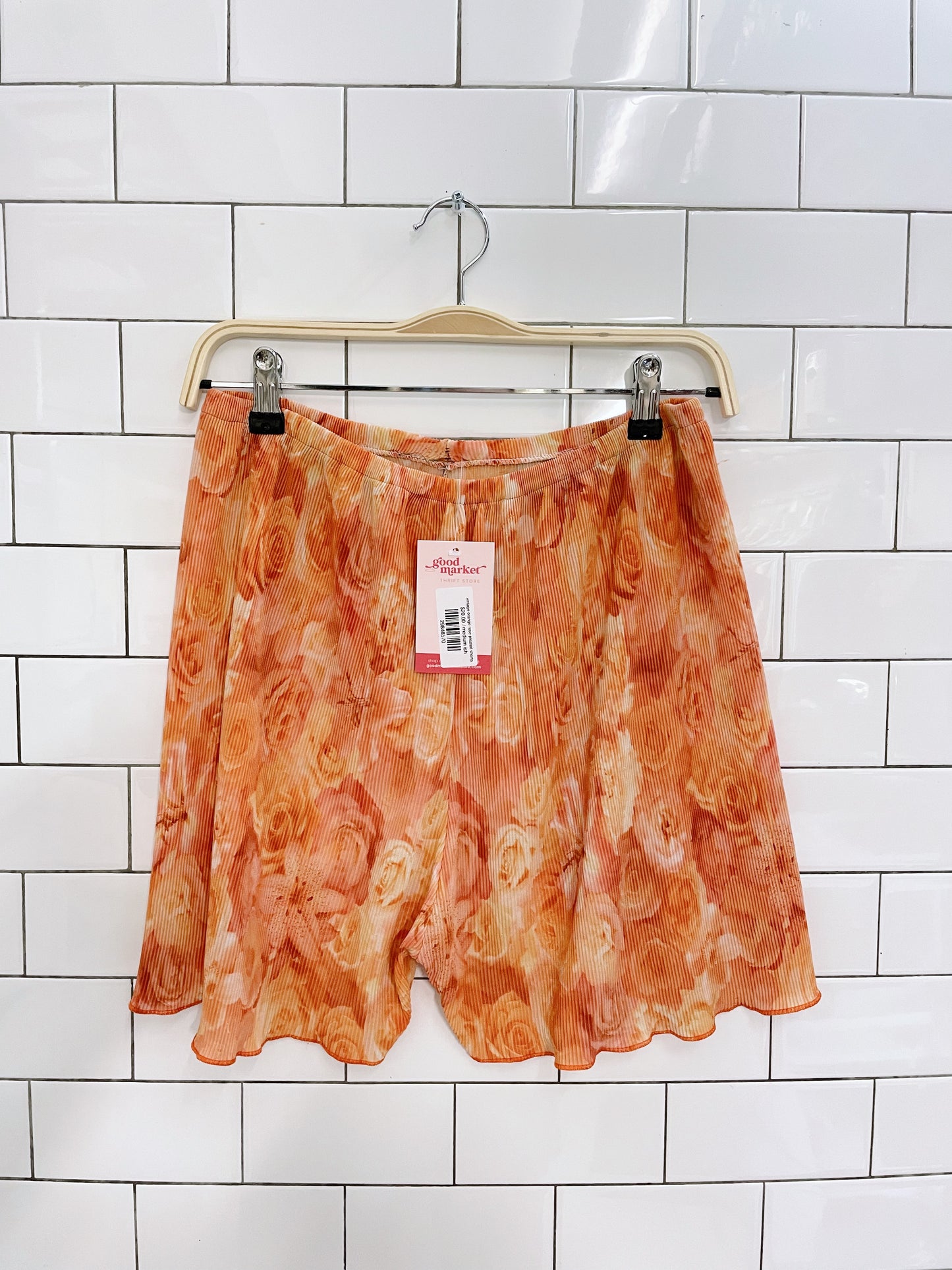 vintage orange rose pleated shorts