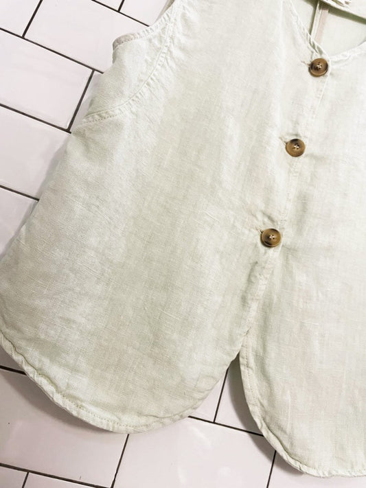 indi & cold 100% linen full button vest top | made in spain - good market thrift store