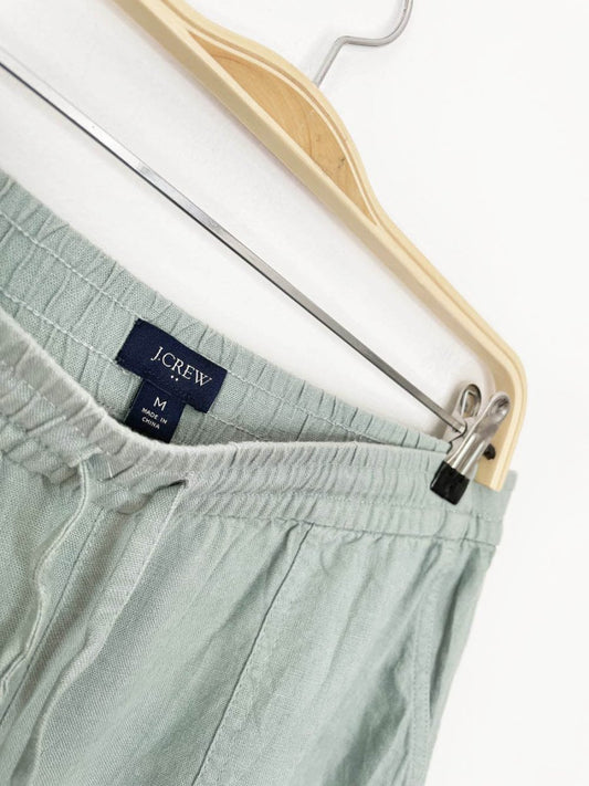 j crew linen - blend sage seaside short - good market thrift store