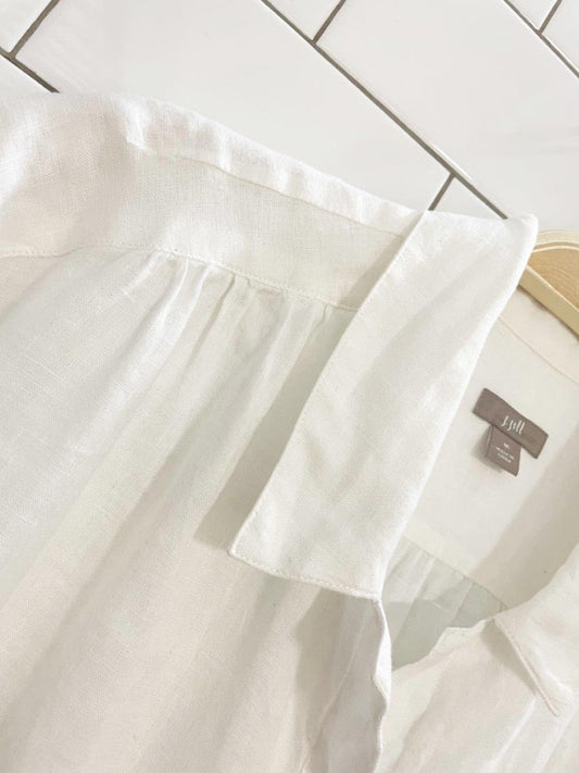 j jill 100% linen peated shoulder full button short sleeve shirt - good market thrift store