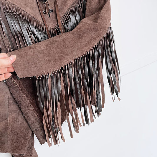 vintage fringe pullover suede rancher jacket