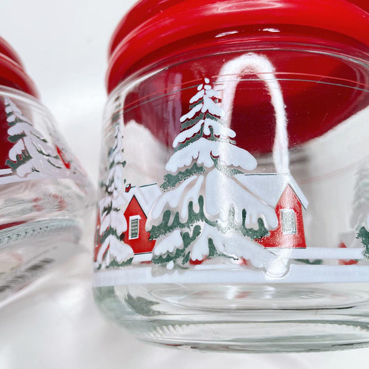 vintage holiday snow scene jars