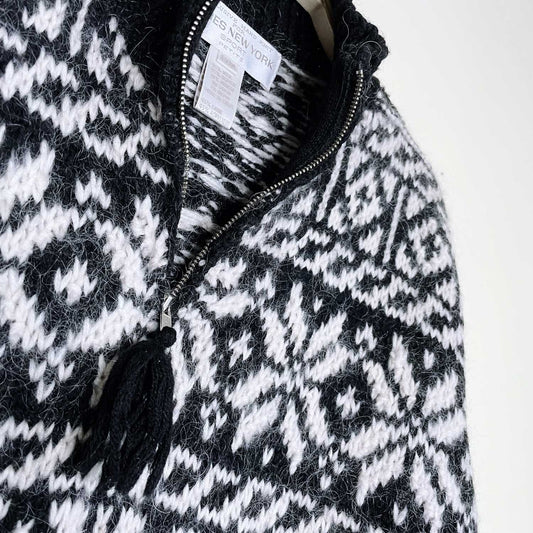 vintage handknit jones new york wool-mohair snowflake sweater - size medium
