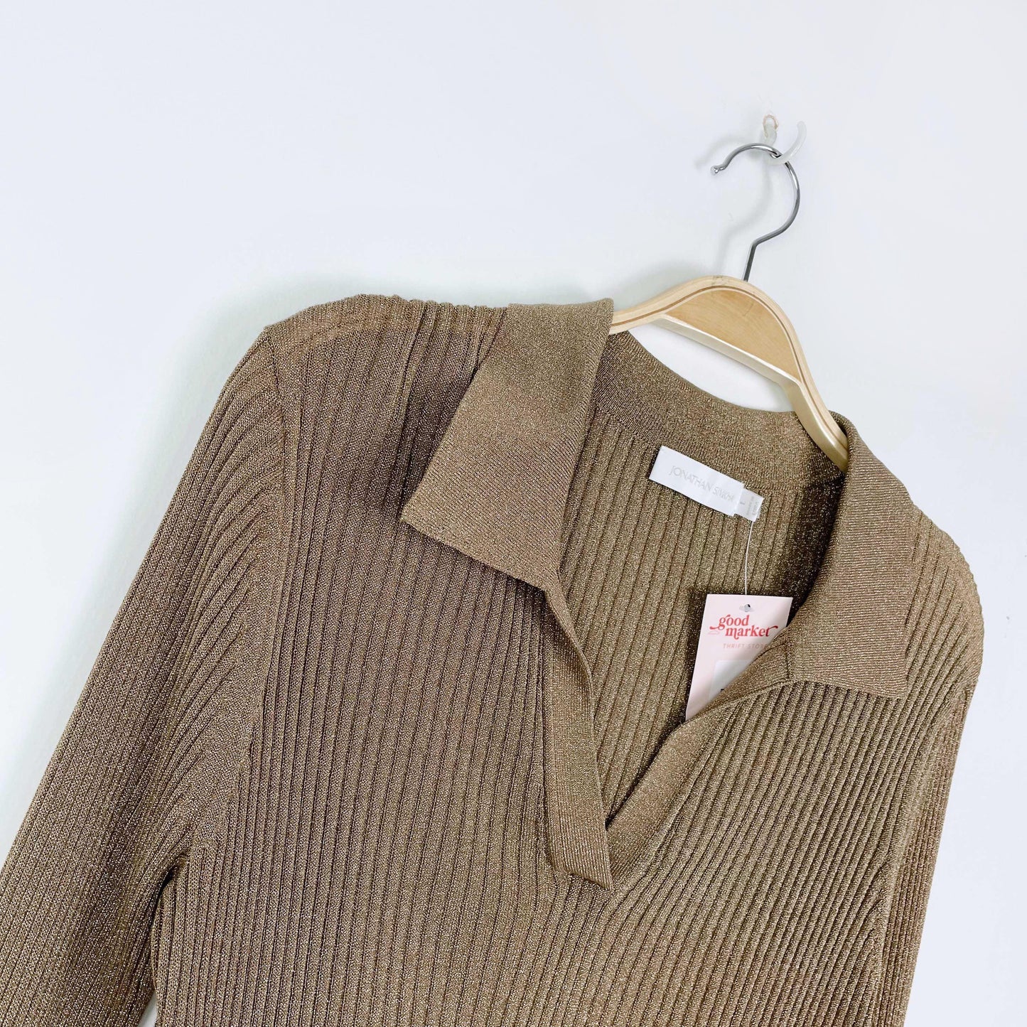 jonathan simkhai gold knit v-neck collar sweater - size 1