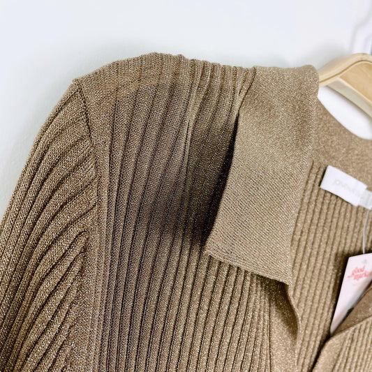 jonathan simkhai gold knit v-neck collar sweater - size 1