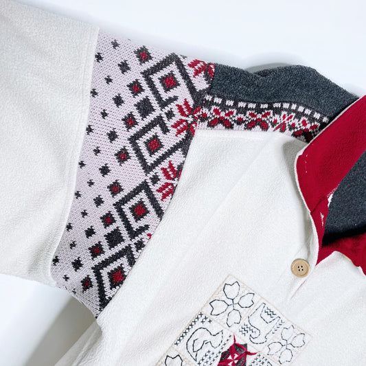 vintage 90s kates nordic knit trim 1/4 fleece sweatshirt