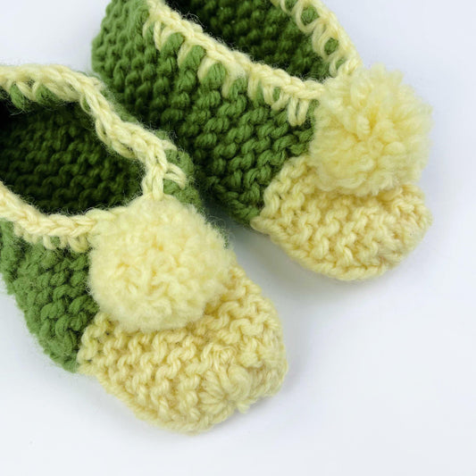 handknit pom pom slippers - one size