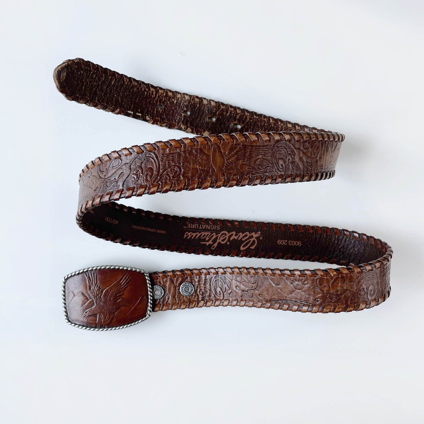vintage levi's tooled eagle braided trim leather western belt