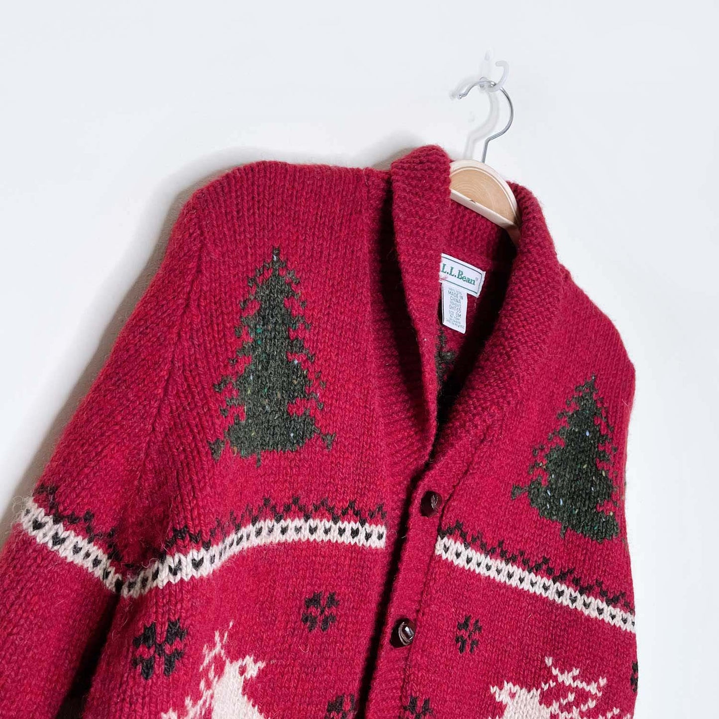 vintage ll bean cottage deer and trees knit cardigan - size small