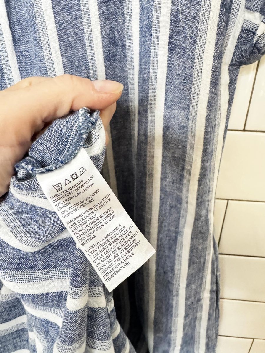 lord & taylor linen-blend blue stripe full button shirt midi dress - good market thrift store