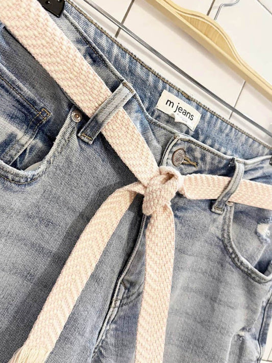 m jeans woven tie belt distressed mid rise crop mom jeans | by maurices - good market thrift store
