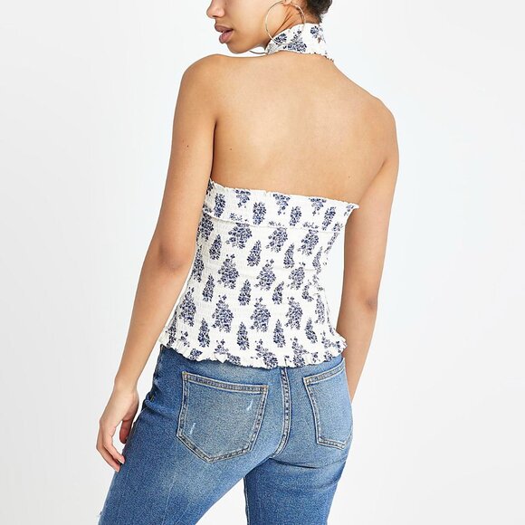river island smocked floral halter top