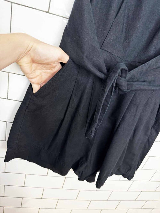 madewell linen-blend tie waist romper | made in India - good market thrift store