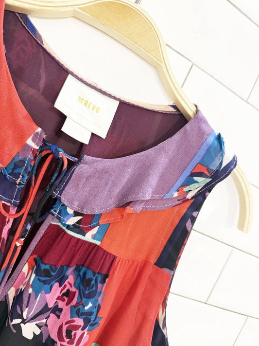 maeve anderson patchwork floral flutter sleeveless blouse | anthropologie - good market thrift store