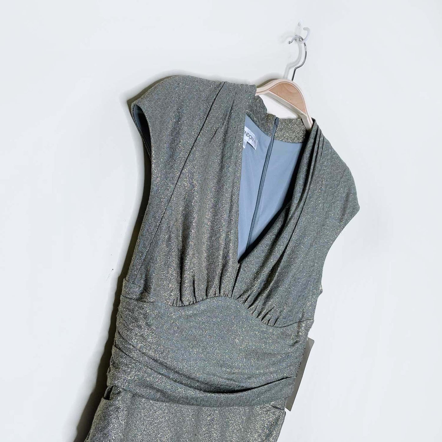 nwt maggy london blue gold ruched holiday dress - size 8