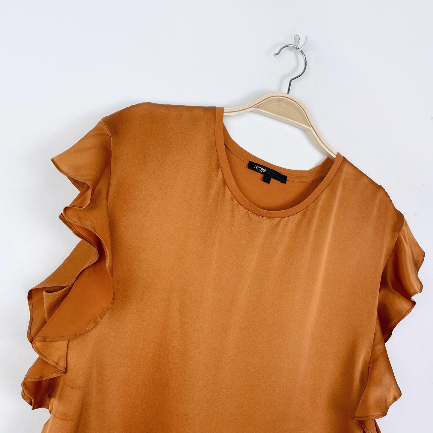 maje tola silk ruffle sleeve tee - size 1
