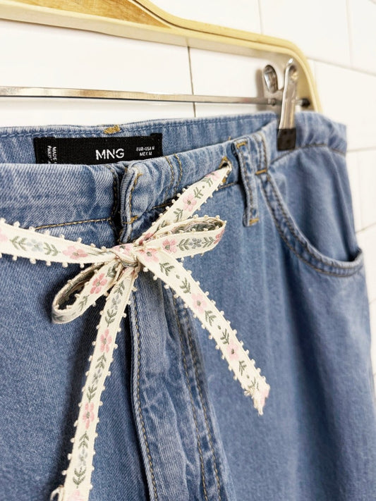 mango flower ribbon drawstring chambray wide leg jeans - good market thrift store