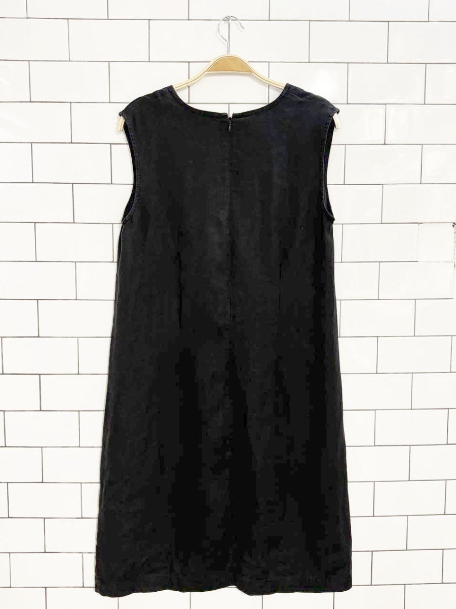 mantles linen v - neck sleeveless midi dress - good market thrift store