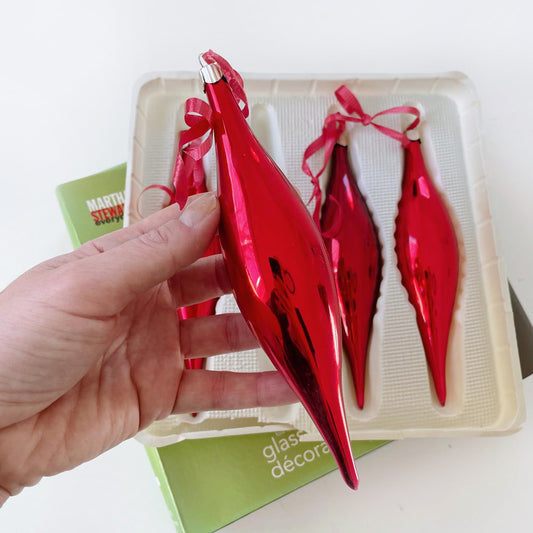 vintage 00s martha stewart red glass ornaments
