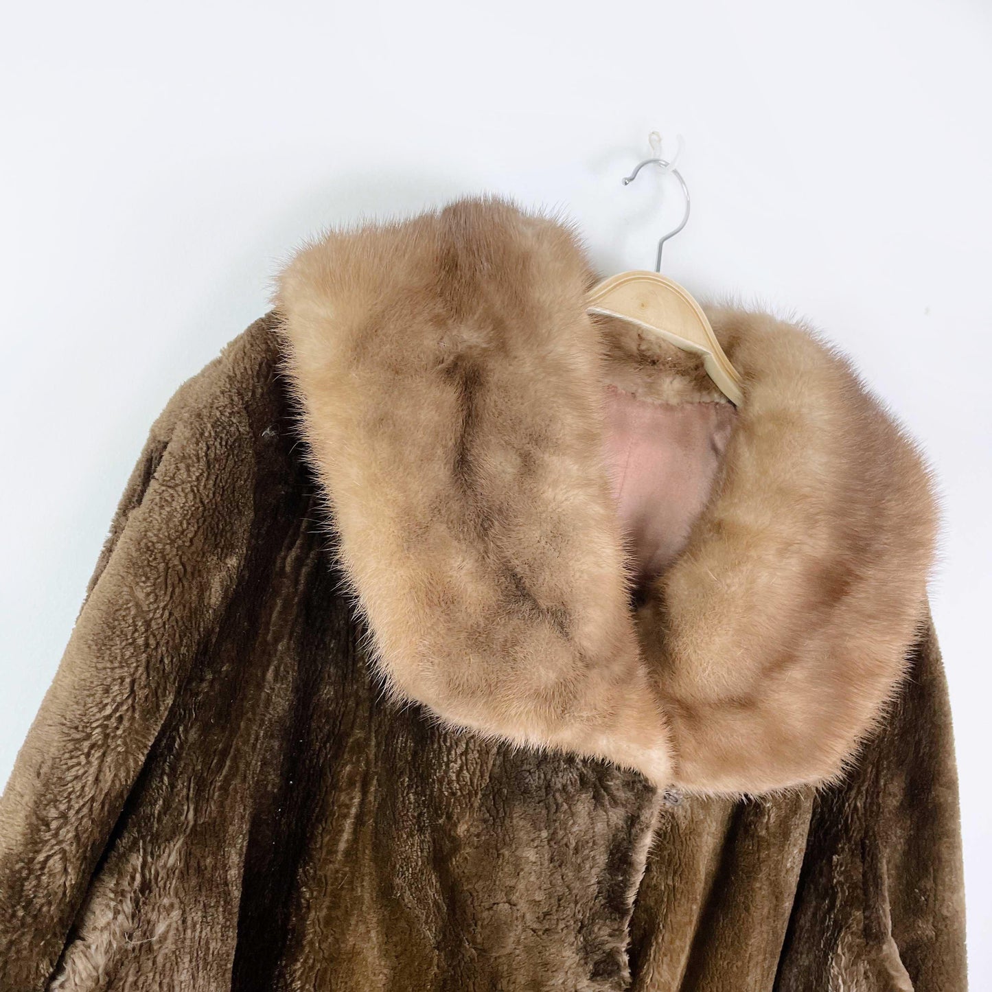 vintage brown shaved mink long coat with mink collar - size medium