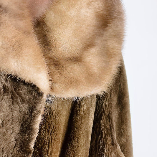 vintage brown shaved mink long coat with mink collar - size medium