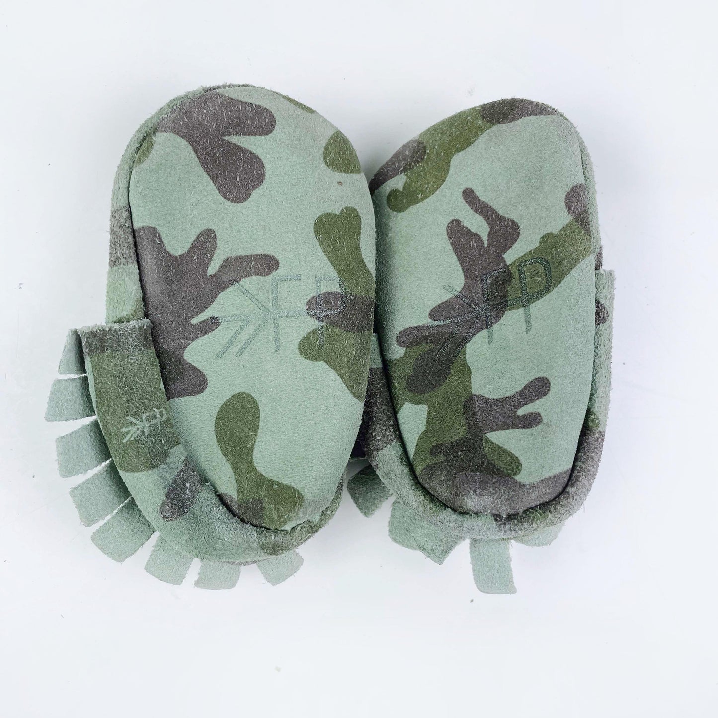 freshly picked camo suede moccasins - size 1