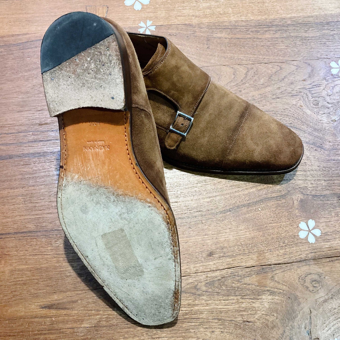 magnanni monk strap suede shoes - size 10.5