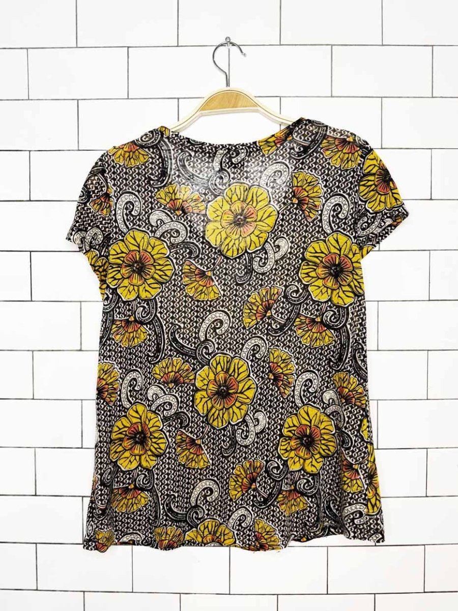 monoprix france 100% linen retro floral tee | les essentiels de - good market thrift store