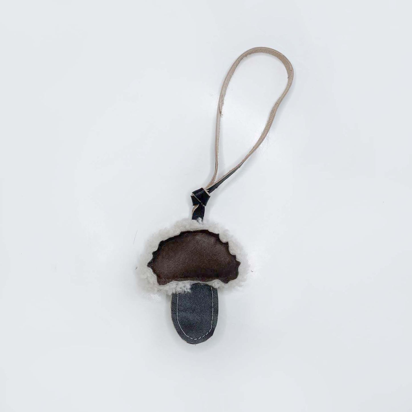 handmade shearling + leather mushroom bag charm