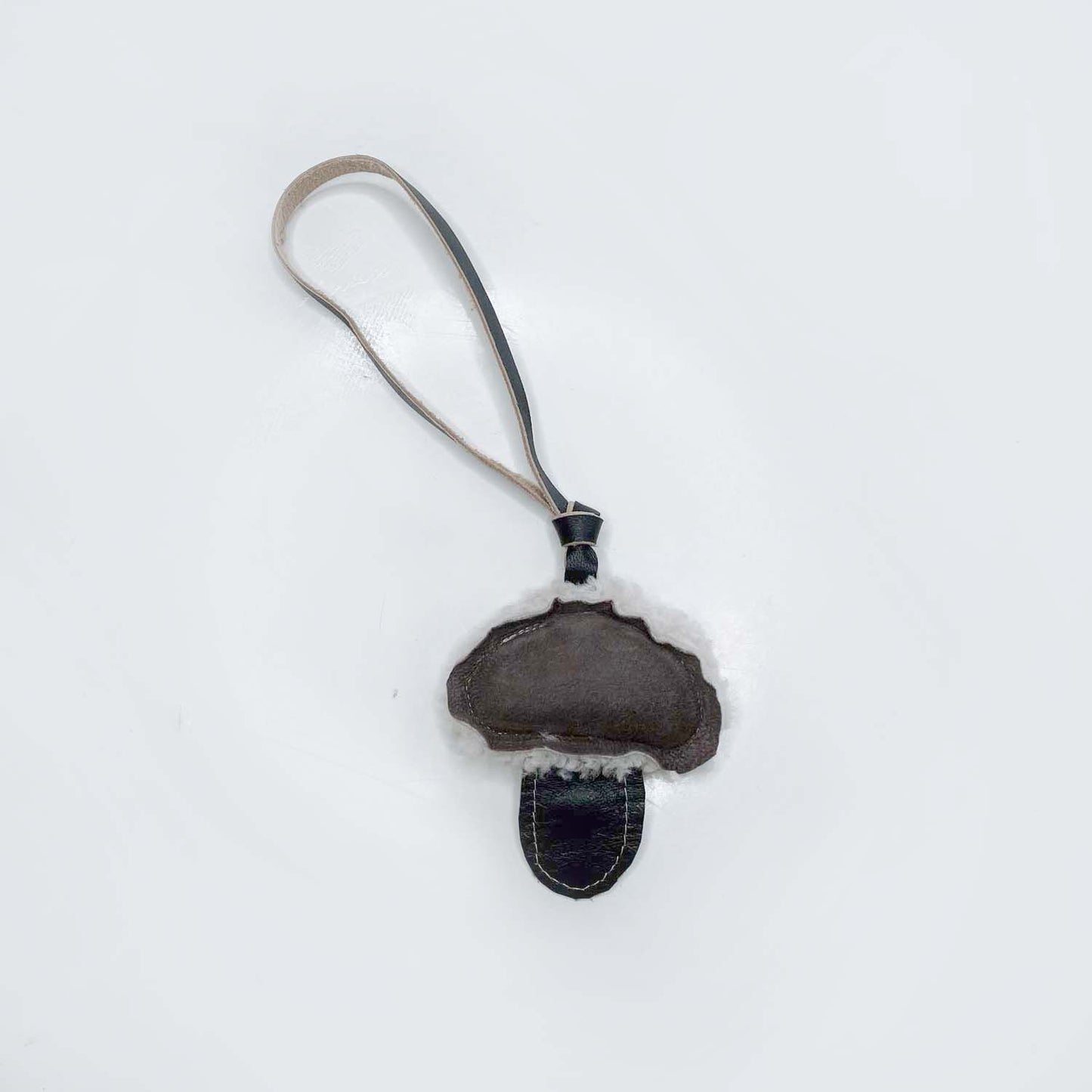handmade shearling + leather mushroom bag charm