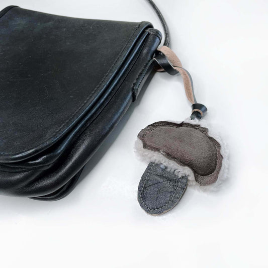 handmade shearling + leather mushroom bag charm