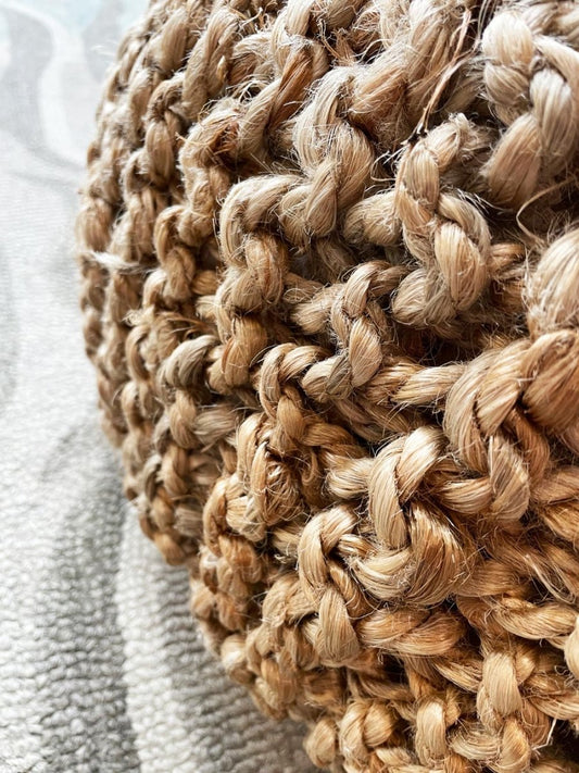 natural jute twisted weave round bean bag ottoman seat - good market thrift store