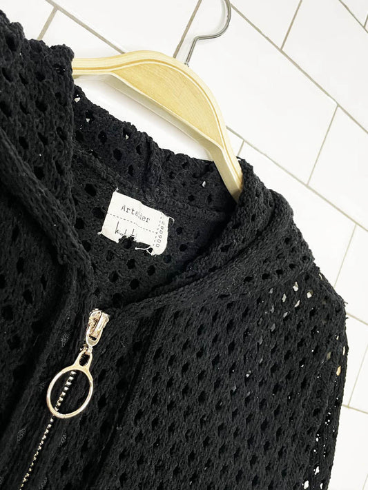 nicole miller atelier chenille open stitch full zip hooded cardigan - good market thrift store