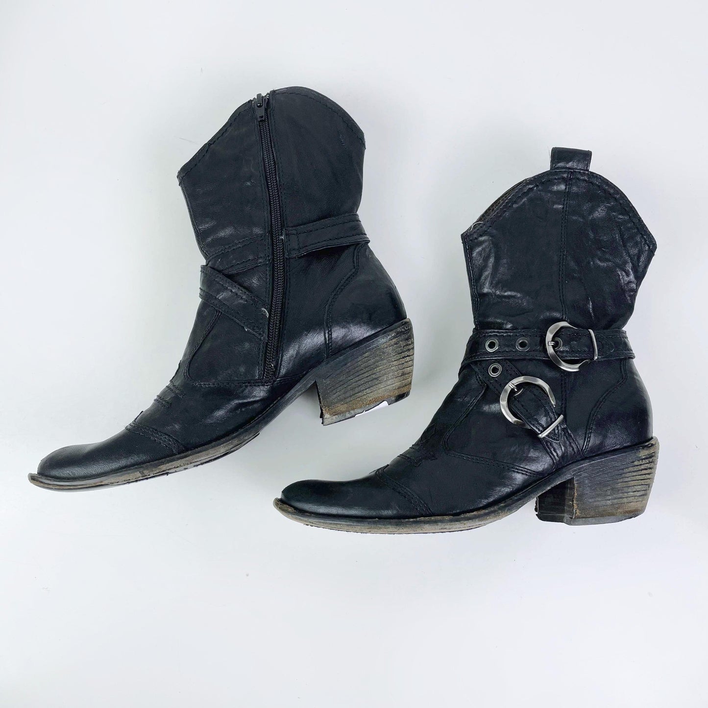 nero giardini black leather western boots - size 39