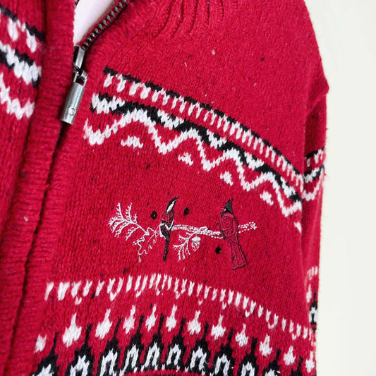 vintage 00s nr red cardinal nordic knit cardi - size xl