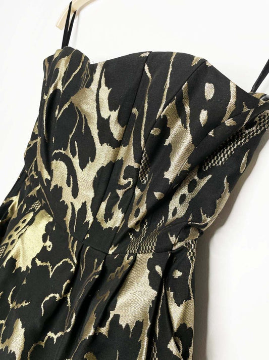 nwt h&m wool - blend gold brocade pleated strapless cocktail dress - good market thrift store