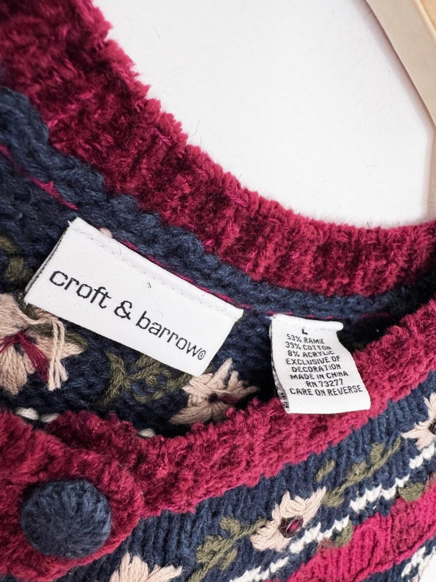 nwt vintage 00s croft & barrow fair isle apples knit cardigan - good market thrift store