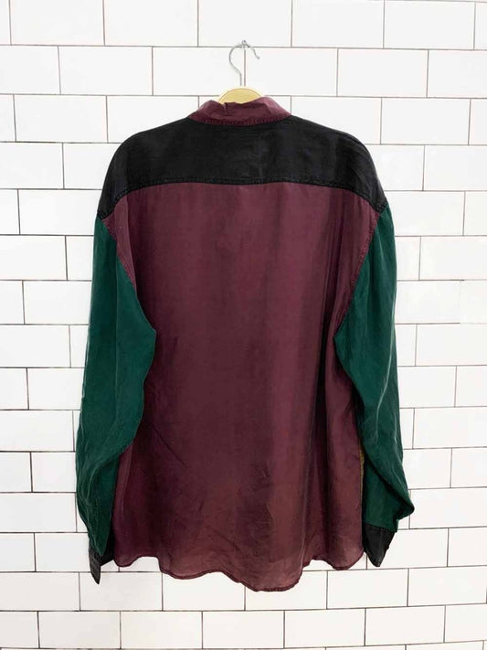 nwt vintage coup d'etat 100% silk colour block full button shirt - good market thrift store