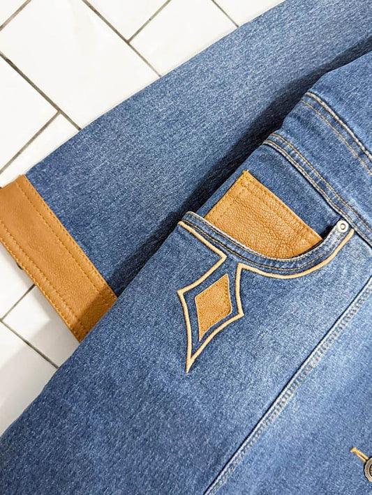 nwt vintage diane gilman western leather detail denim jacket - good market thrift store