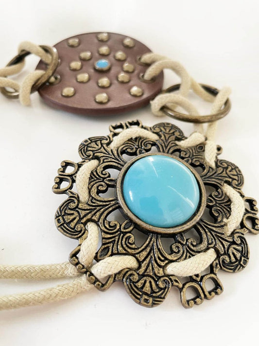 nwt y2k kgb turquoise medallion tie waist boho belt - good market thrift store